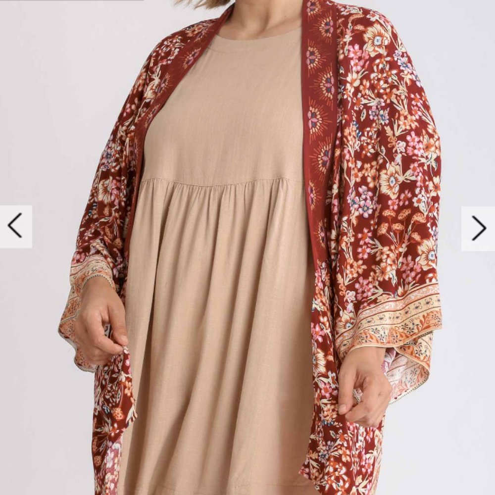 251.Women's Floral Mixed Print Open Front Hi-Lo Kimono Top NWT - Picture 2 of 5